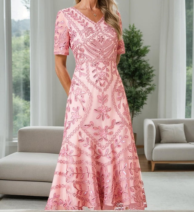 Party of Bride V Dress Vintage Mother Elegant the A-Line FashionChic