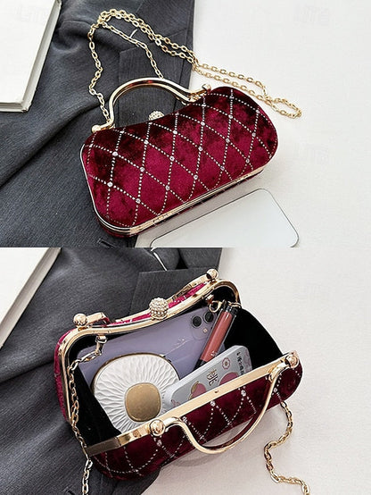 - with Evening Accents Women's Velvet Quilted Diamond Purse FashionChic