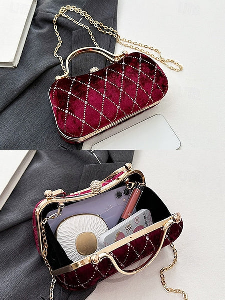 Quilted Diamond Evening Purse with Accents Velvet Women's - FashionChic