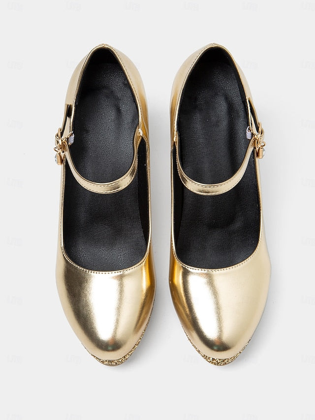 Heel Gold Sparkly Glitter Mary Block Pumps – Jane Women's FashionChic