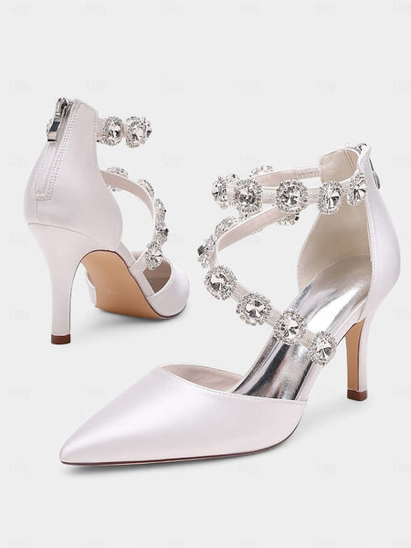 with Ankle Purple Women's Satin Heels Crystal Stiletto FashionChic