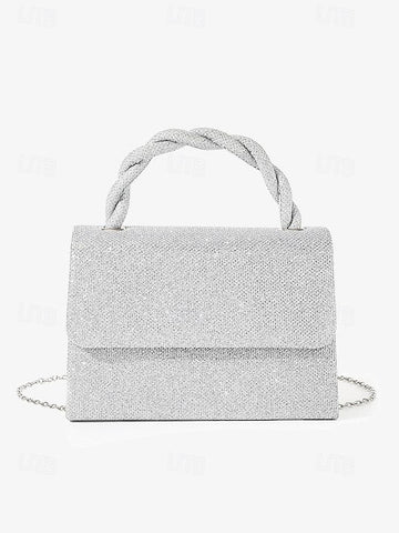 Handle Glitter Women's and Handbag with Braided Silver FashionChic