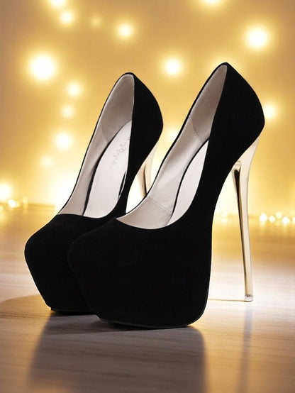 Metallic Stiletto Women's Heels Platform Red with Suede and FashionChic