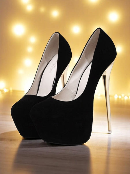 Metallic Stiletto Women's Heels Platform Red with Suede and FashionChic