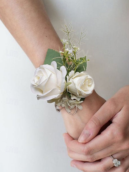 White Boutonniere and Set Corsage Rose – Wrist Elegant FashionChic