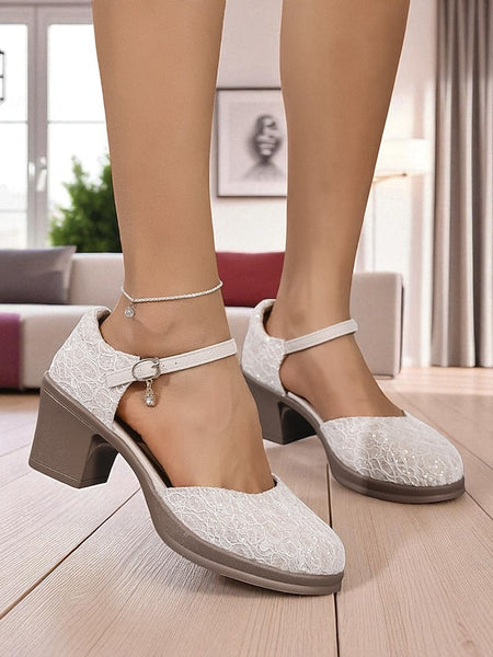 Women's - Low Heel Mary Comfortable Shoes Lace Jane Chunky FashionChic