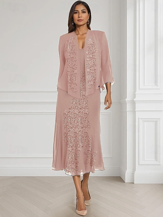 of Neck the Elegant Two Dress A-Line Square Mother Piece Bride FashionChic