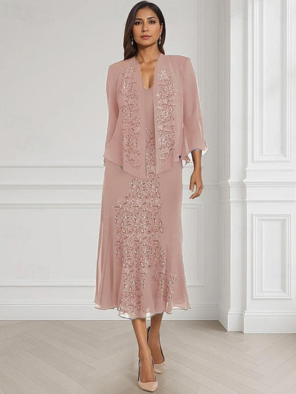 of Neck the Elegant Two Dress A-Line Square Mother Piece Bride FashionChic