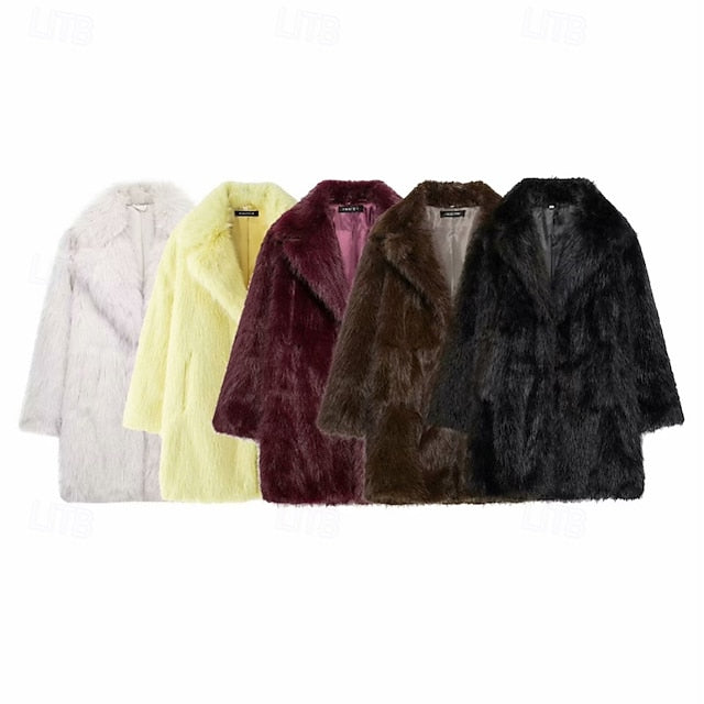 Comfortable Warm Women's Fur Pocket Coat Faux Furs FashionChic