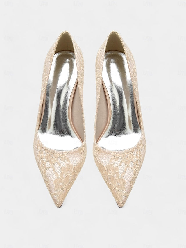 Stiletto Women's - Heels Lace-Embroidered Pointed-Toe FashionChic