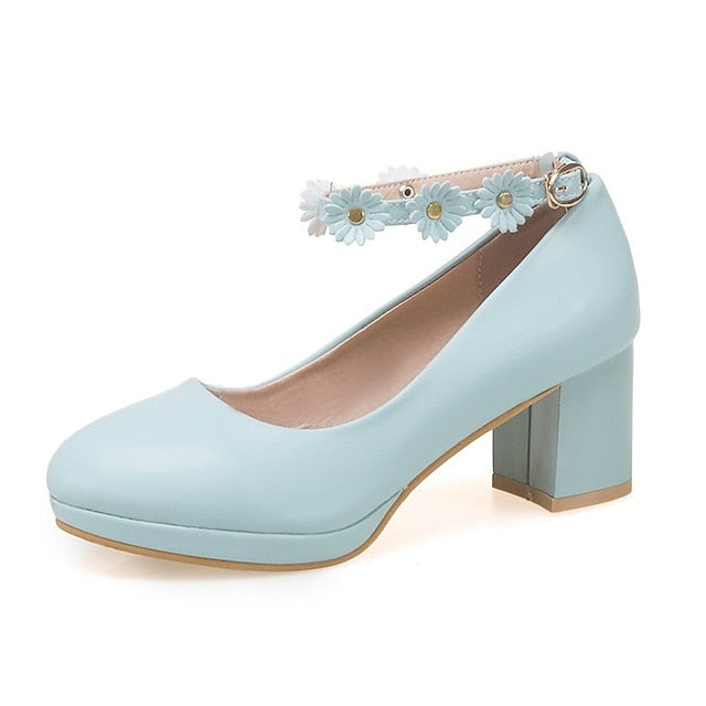 Girls' Daisy with Dress Flower Shoes Ankle Heel White Block FashionChic