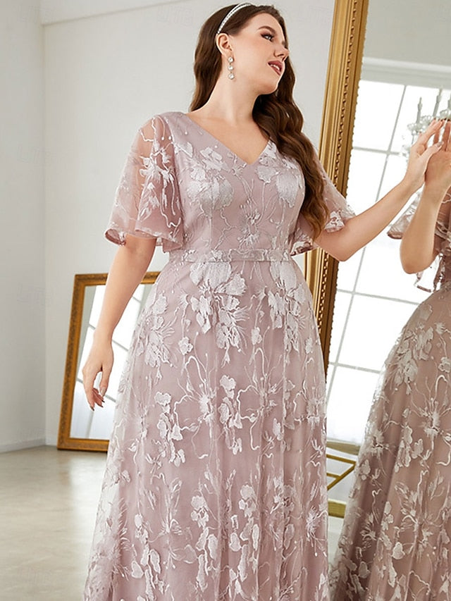 Curve Bride Size V Dress Mother the Neck Elegant Plus of FashionChic