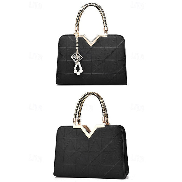 Handbag Faux with Elegant – Women's Pendant Pearl Leather FashionChic