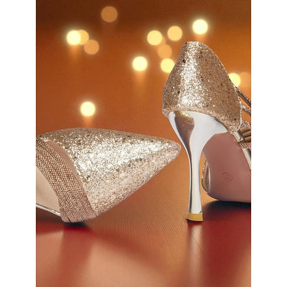 Strappy Gold High Pointed Heels Glitter - Toe Women's FashionChic