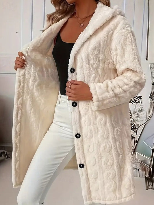 Warm Casual Faux Women's Coat Fur Buttons Comfortable FashionChic