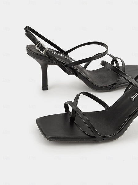 High Minimalist Heel Toe Women Square for Sandals - Strappy Nude FashionChic