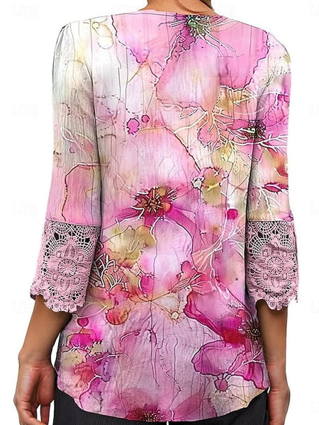 Women's Elegant Lace Tops Eyelet Blouse Casual Ombre Floral FashionChic