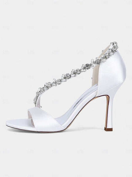 T-Strap Satin Crystal Women's High Heels with – Champagne FashionChic