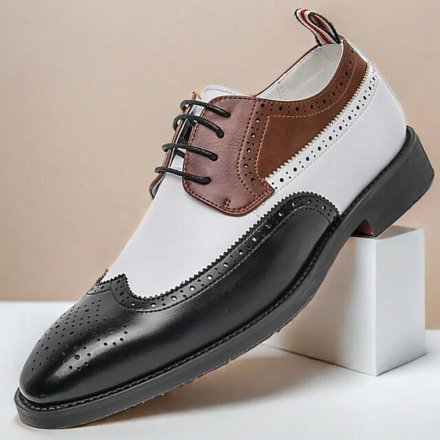 Men's Tri-Color Shoes Brogue in Oxford Black Wingtip FashionChic