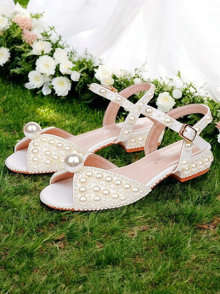 White Pearl-Embellished Heel Sandals Low – Women's FashionChic