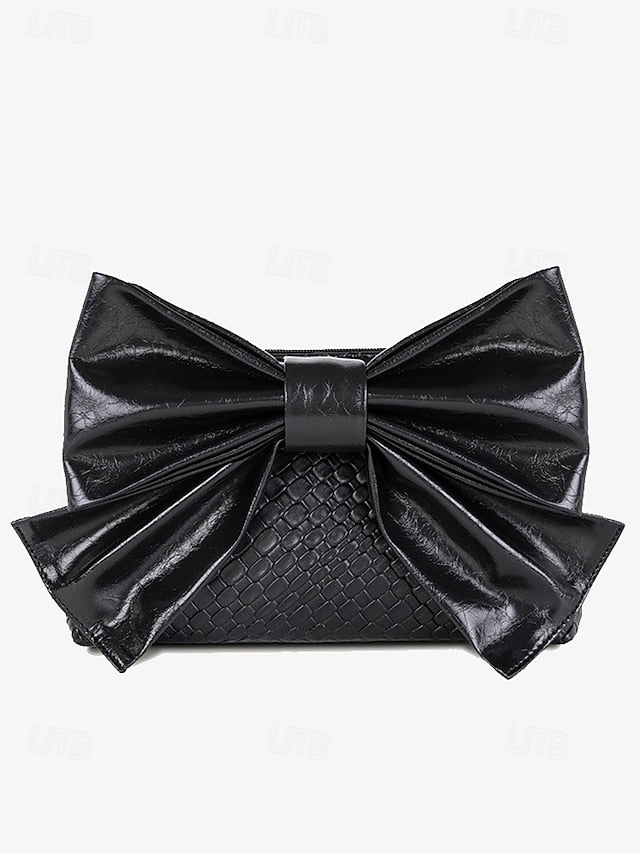 Oversized Bow with Faux Bag Women's Leather Clutch Gold FashionChic
