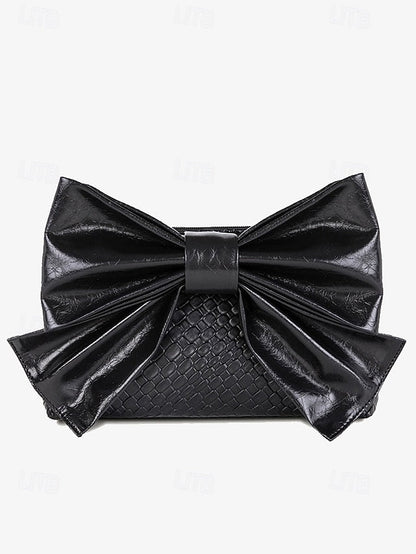 Oversized Bow with Faux Bag Women's Leather Clutch Gold FashionChic