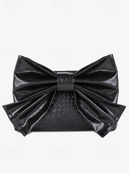 Oversized Bow with Faux Bag Women's Leather Clutch Gold FashionChic