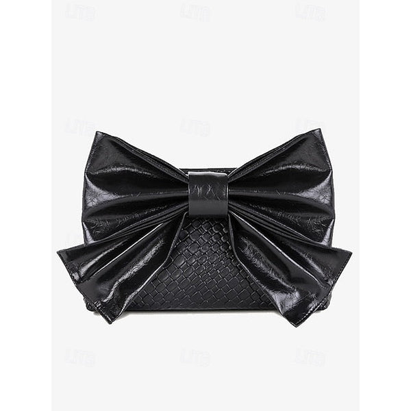 Oversized Faux Leather Bag Women's Clutch Bow with Gold FashionChic