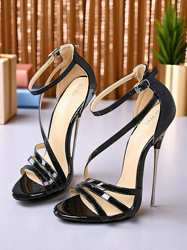 PU Red Sandals High Heels - Strappy Stiletto Women's Patent FashionChic