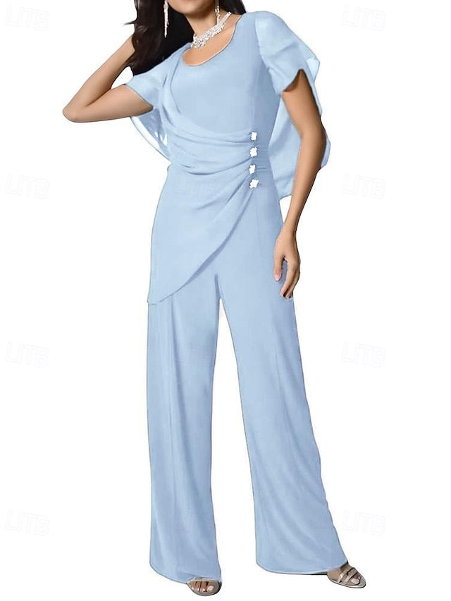 Elegant of Bride Mother Jumpsuit / Pantsuit Cape Dress the FashionChic