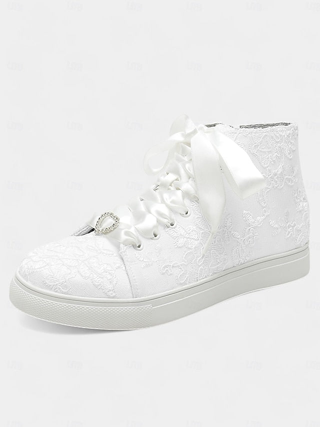 with Ivory Sneakers Satin Wedding Women's Laces Lace Ribbon FashionChic