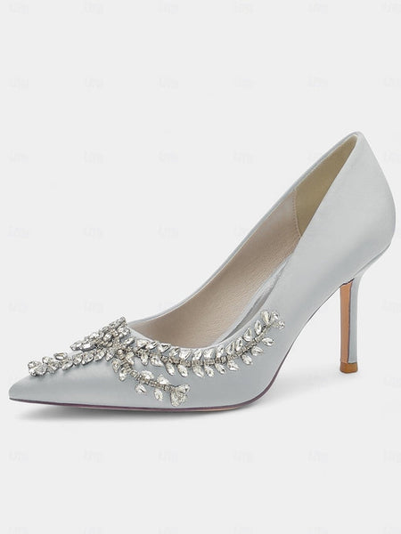 Stiletto Satin Heels – Women's Rhinestone-Embellished FashionChic