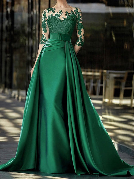 Elegant A-Line Dress Evening Train Gown Formal Brush / Sweep FashionChic
