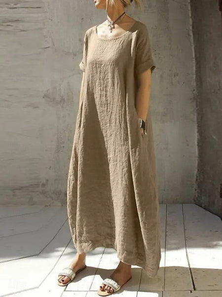 Women's Maxi Dress Faux Cotton Linen Casual Dress Basic FashionChic