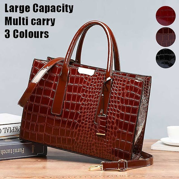 Black Crocodile Women's Leather Pattern Handbag with Patent FashionChic