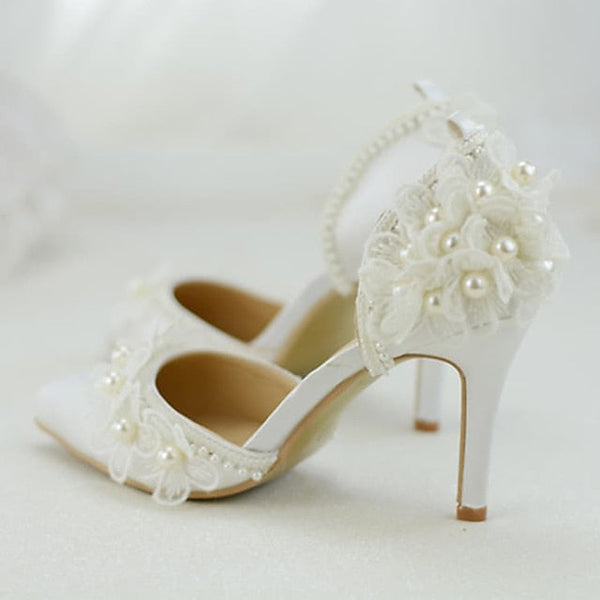 Wedding Platform White with Lace Floral Heels Women's FashionChic