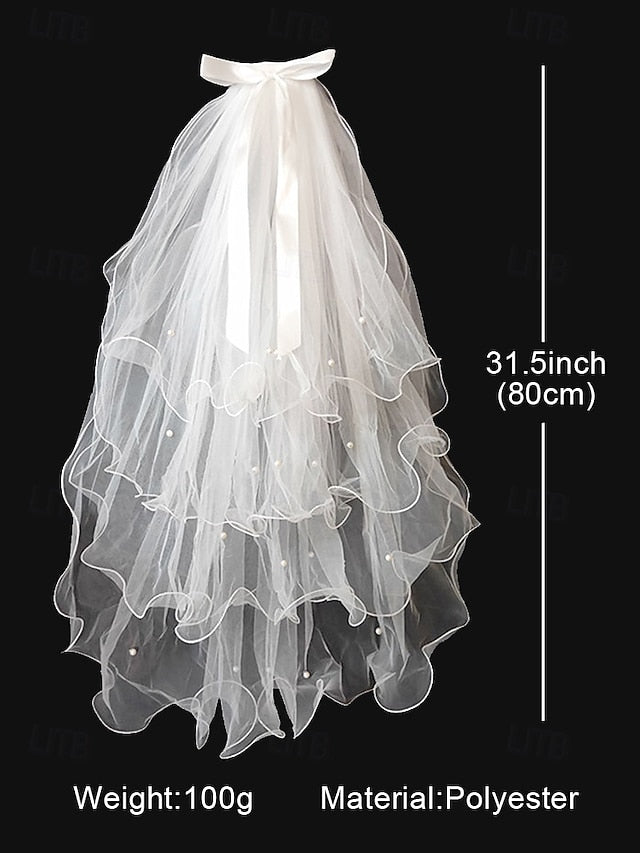 and Soft - Bridal Satin Tulle Ivory Ribbon with Veil Elegant FashionChic