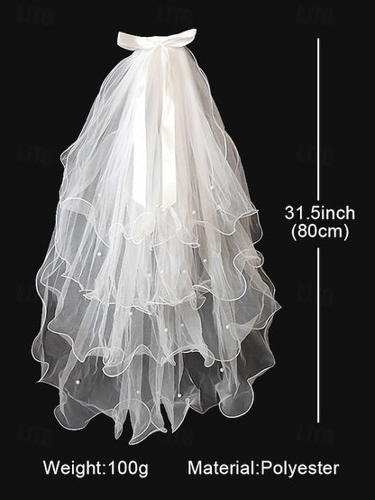 and Soft - Bridal Satin Tulle Ivory Ribbon with Veil Elegant FashionChic