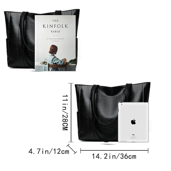 Bag Black – Leather Large Faux Women's Tote Stylish FashionChic