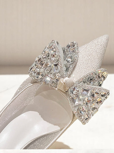 Glitter Women's with High Rhinestone Bow Heels FashionChic
