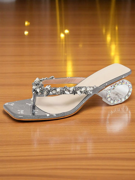 Sparkly Heels Women's - Toe Open Silver Sandals Rhinestone FashionChic