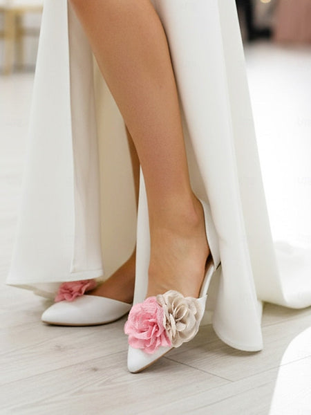 White Flats and Women's Beige Flower Wedding with Pink FashionChic