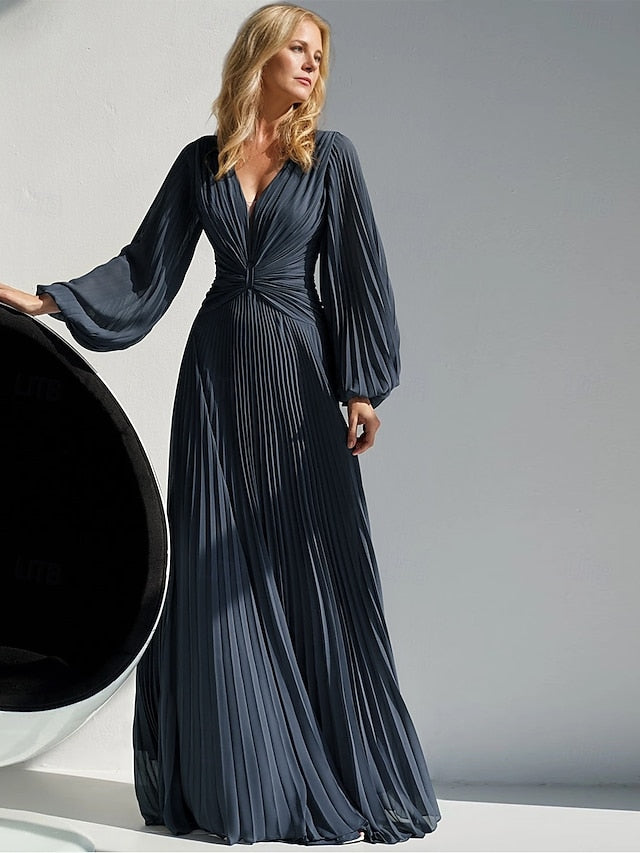Dress A-Line Simple of Mother Bride Neck V Elegant the FashionChic
