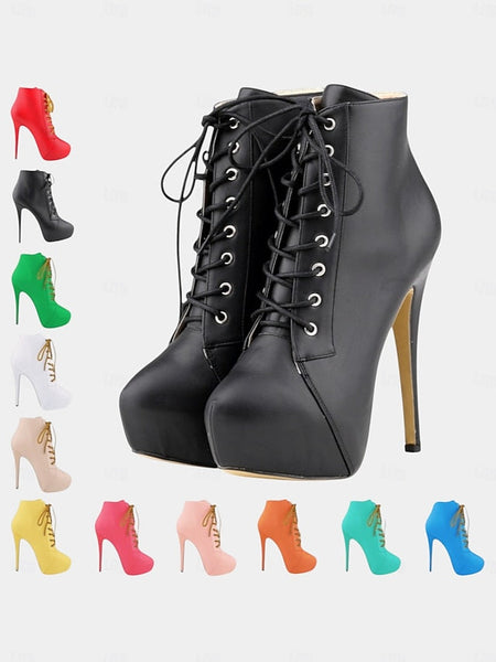 Beige Platform Ankle Lace-Up - Faux Women's Boots Leather FashionChic