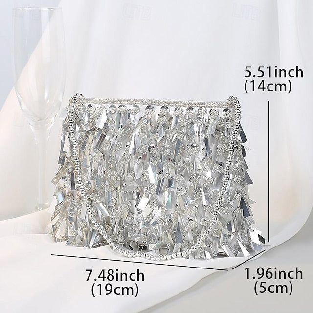 Clutch with Black Evening Crystal and Fringe Sparkling Luxurious FashionChic