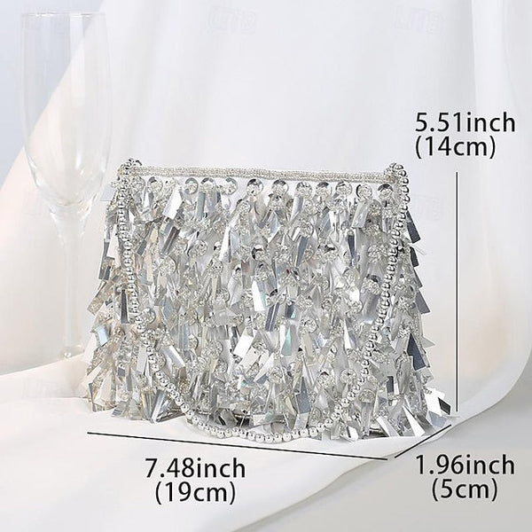 Clutch with Black Evening Crystal and Fringe Sparkling Luxurious FashionChic
