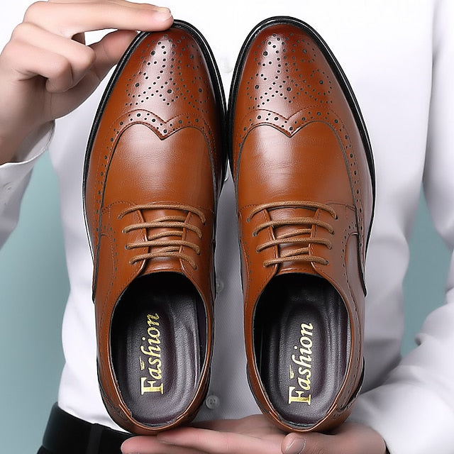 Shoes Classic – Faux Brown Men's Brogue Leather Dress FashionChic