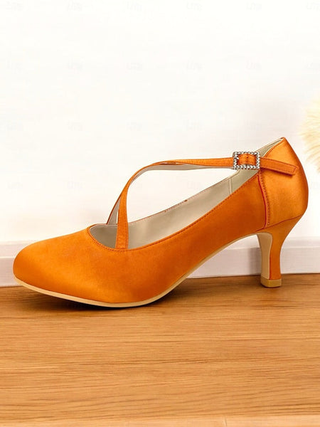 Elegant Buckle White Satin Cross-Strap Heels with – Rhinestone FashionChic