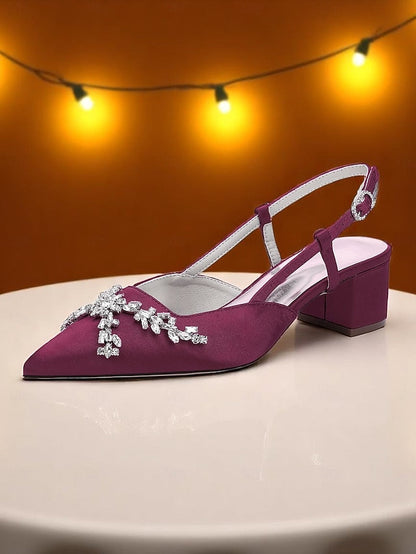 Slingback Heels Satin Black Women's FashionChic