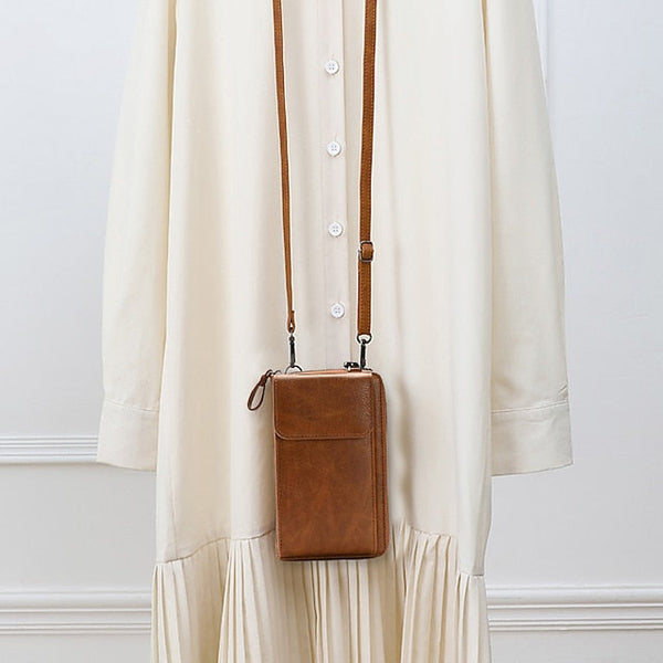 with Zipper Wallet Vintage Faux Crossbody Leather Women's FashionChic